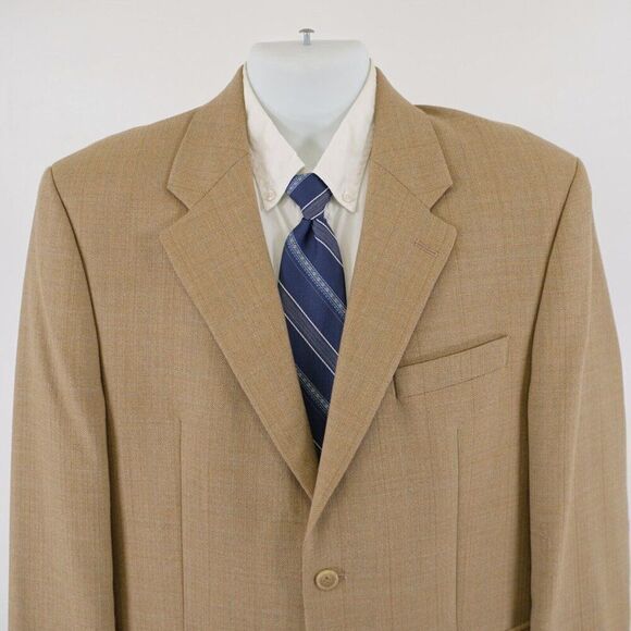 Chaps Ralph Lauren Tweed Wool Tan Herringbone Blue Windowpane 42R Sport Coat 2 B - Picture 1 of 14